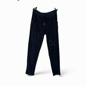 Distressed Cut Out Lace Skull Black Pants Size 8